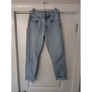 Levis 501 Jeans Womens 26 Light Blue Wash High Rise Button Fly classic modern